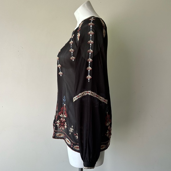 Sundance Mythical Spirit Silk Floral Embroidered Top in Black XS - Picture 6 of 9